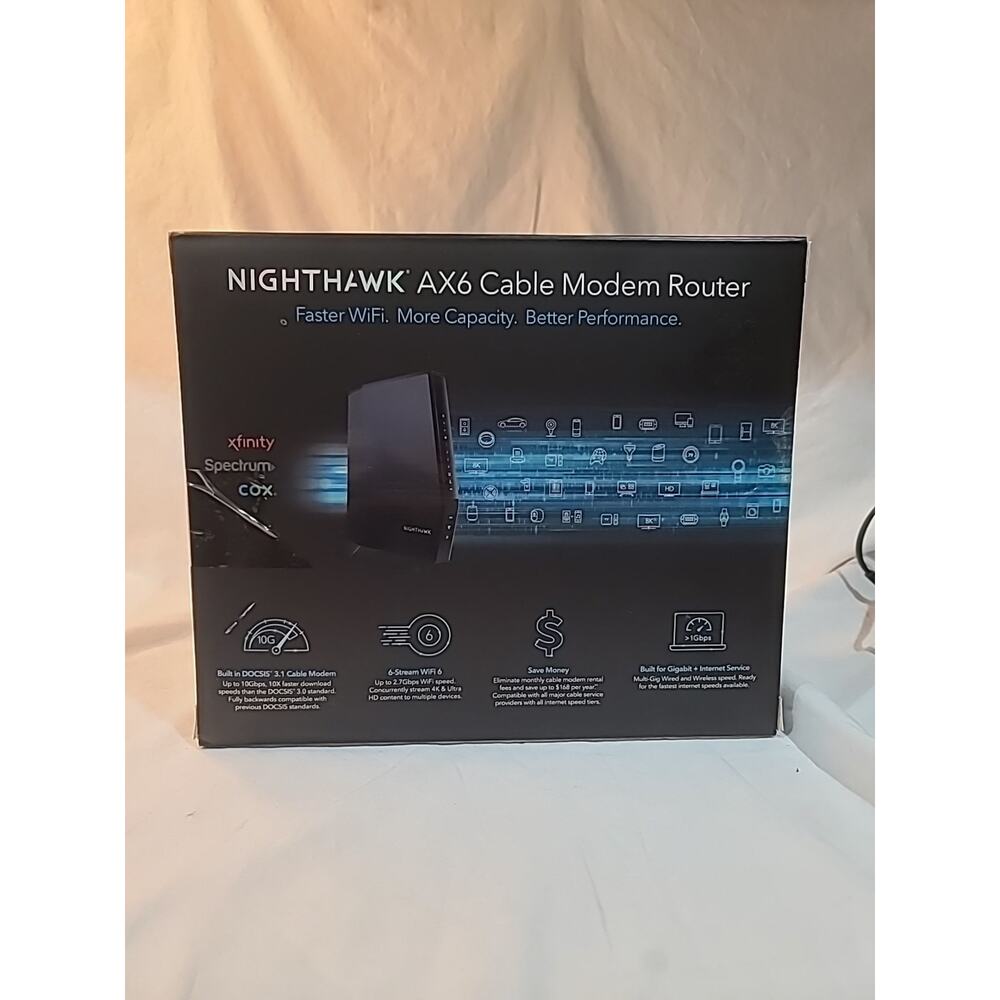 Netgear Nighthawk AX6 Cable Modem Router.AX2700, WiFi 6,DOCSIS 3.1. NIB - Picture 3 of 5